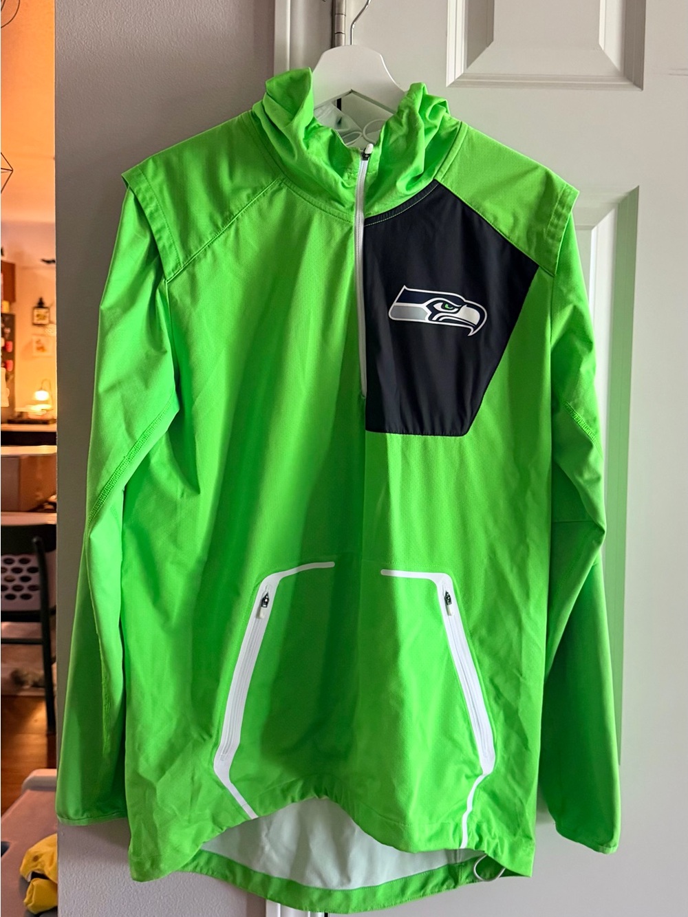 NFL Seattle Seahawks Neon Green & Black Hooded Windbreaker Pullover